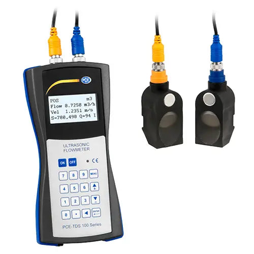 Portable HVAC Meter PCE-TDS 100H with clamp-on transducers for non-invasive liquid flow measurement